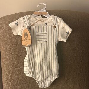 Rabbit & Bear Organic Striped Bodysuit in Blue and White